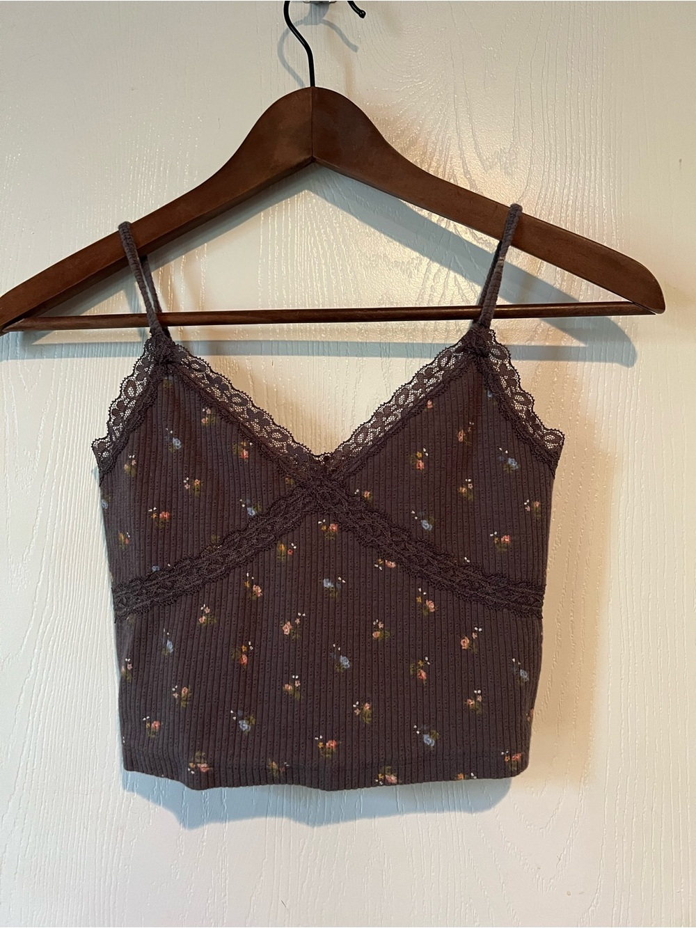 Aeropostale Lace Cami Blue Flower Floral Cropped Tank Top Women Sz Small